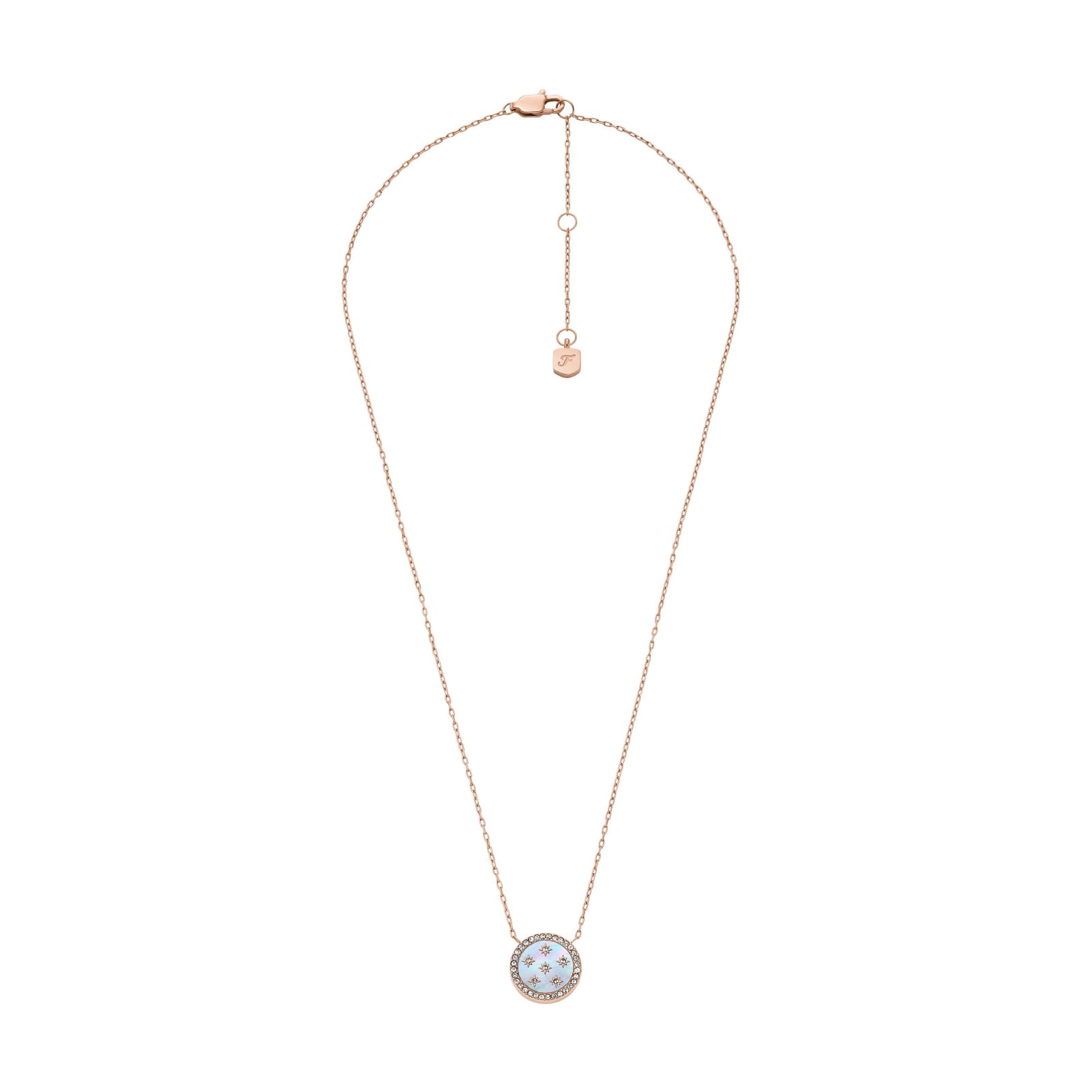 Collana Fossil acciaio rosé pendente madreperla e cristalli MISURA UNICA