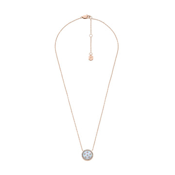 Collana Fossil acciaio rosé pendente madreperla e cristalli MISURA UNICA