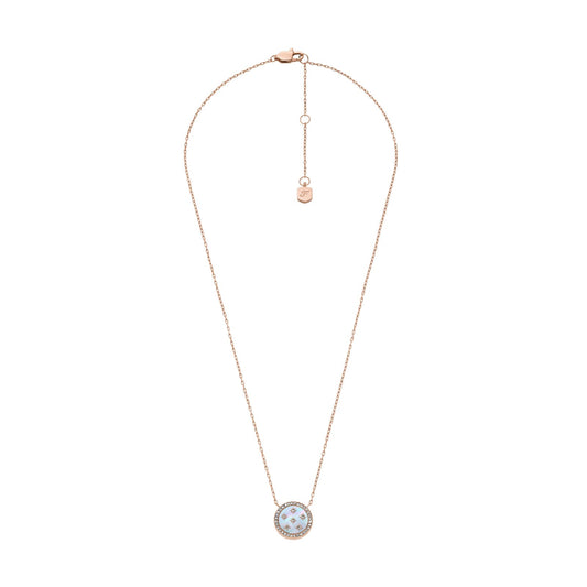 Collana Fossil acciaio rosé pendente madreperla e cristalli MISURA UNICA