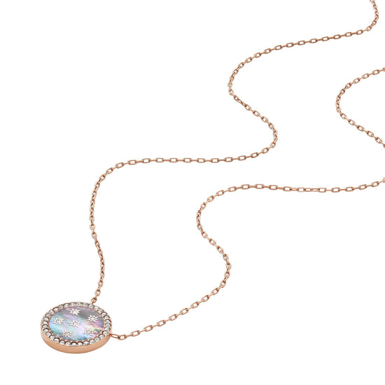 Collana Fossil acciaio rosé pendente madreperla e cristalli MISURA UNICA