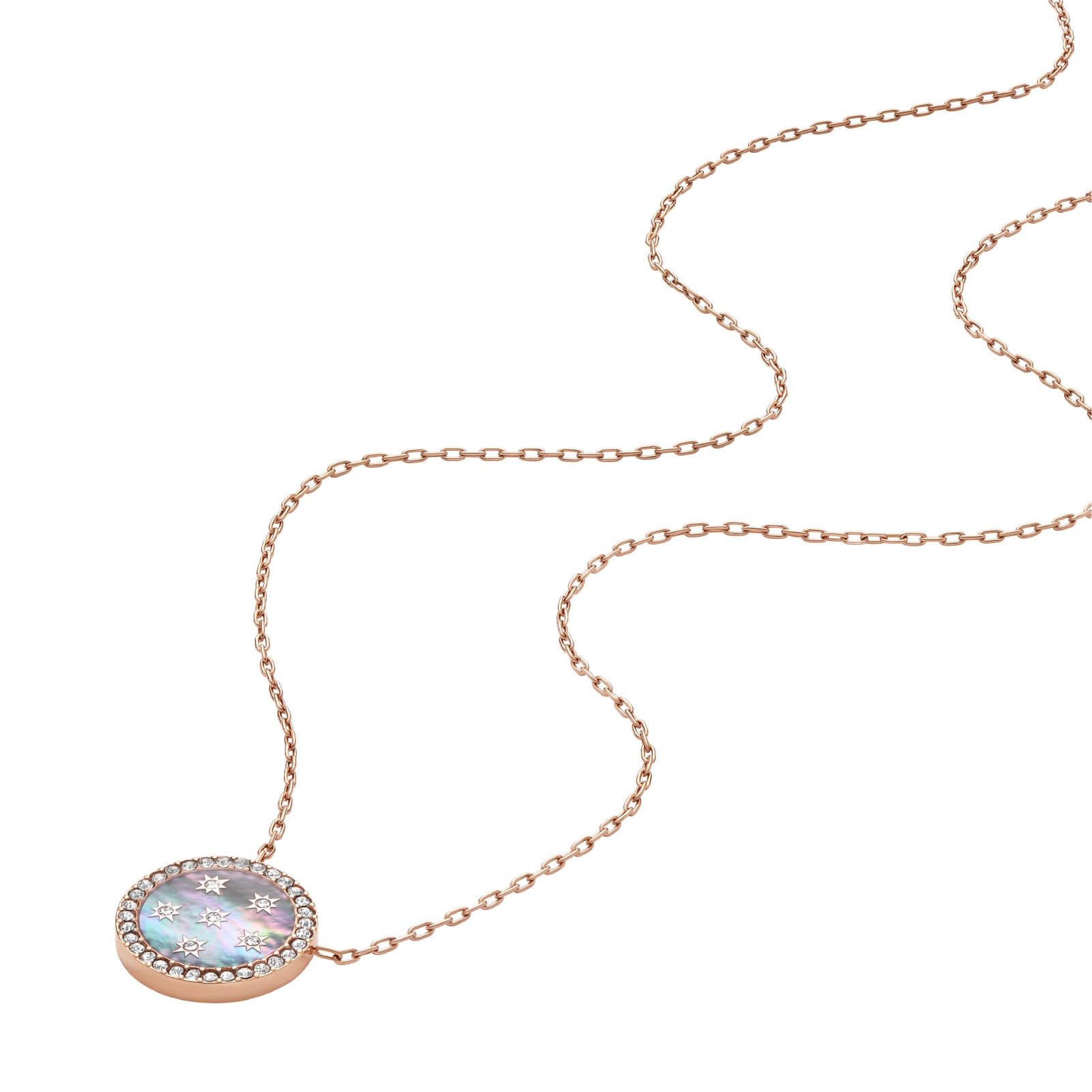 Collana Fossil acciaio rosé pendente madreperla e cristalli MISURA UNICA