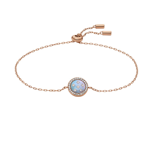 Bracciale Fossil acciaio rosé elemento madreperla e cristalli REGOLABILE