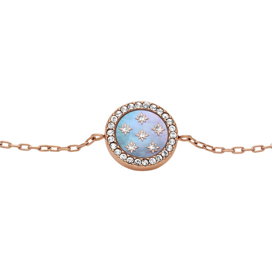 Bracciale Fossil acciaio rosé elemento madreperla e cristalli REGOLABILE