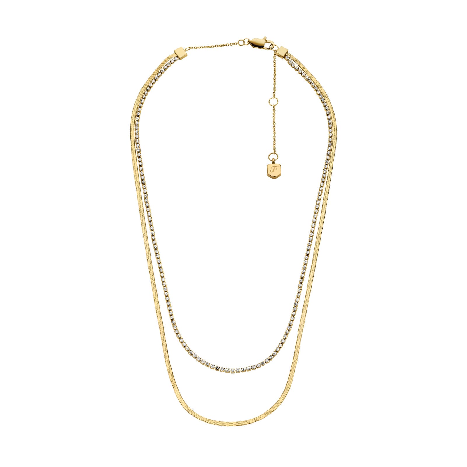 Collana multifilo Fossil Ellis in acciaio dorato e cristalli MISURA UNICA