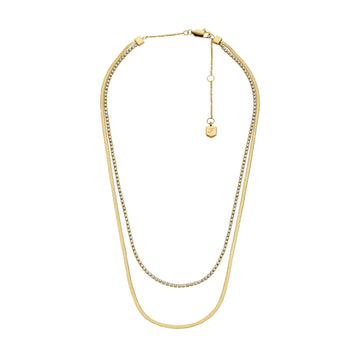 Collana multifilo Fossil Ellis in acciaio dorato e cristalli MISURA UNICA