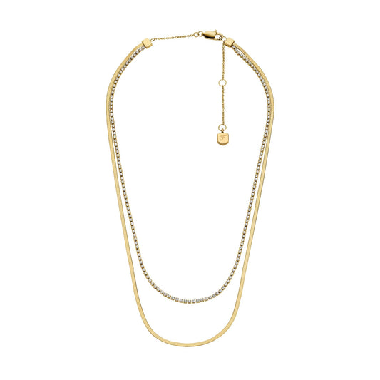 Collana multifilo Fossil Ellis in acciaio dorato e cristalli MISURA UNICA