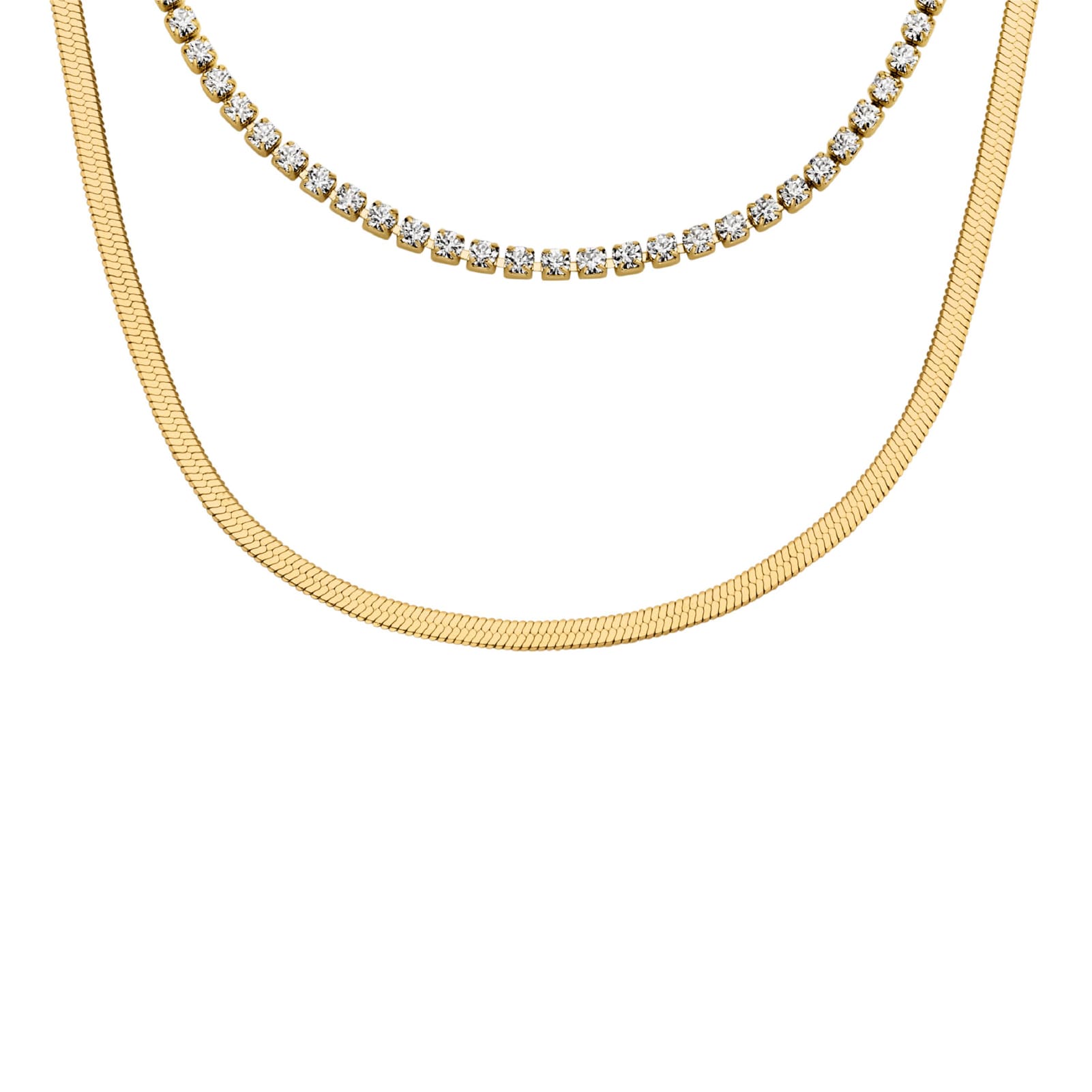 Collana multifilo Fossil Ellis in acciaio dorato e cristalli MISURA UNICA