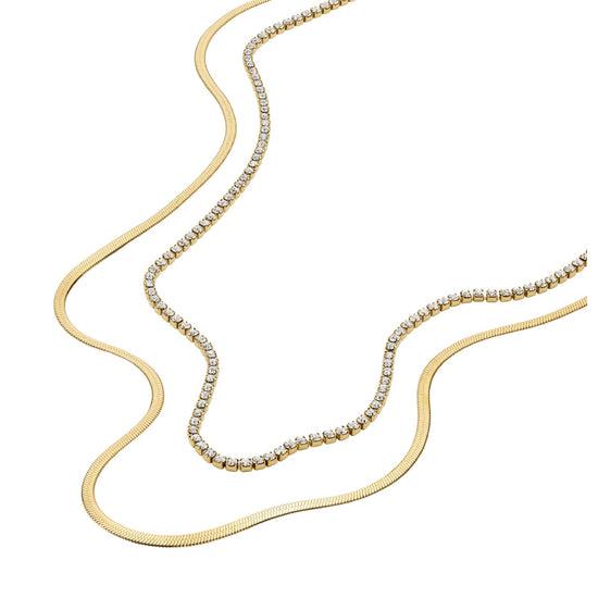 Collana multifilo Fossil Ellis in acciaio dorato e cristalli MISURA UNICA