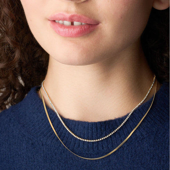 Collana multifilo Fossil Ellis in acciaio dorato e cristalli MISURA UNICA