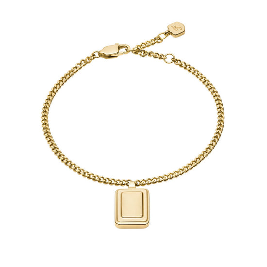 Bracciale Fossil Raquel acciaio oro pendente rettangolare donna 19 cm