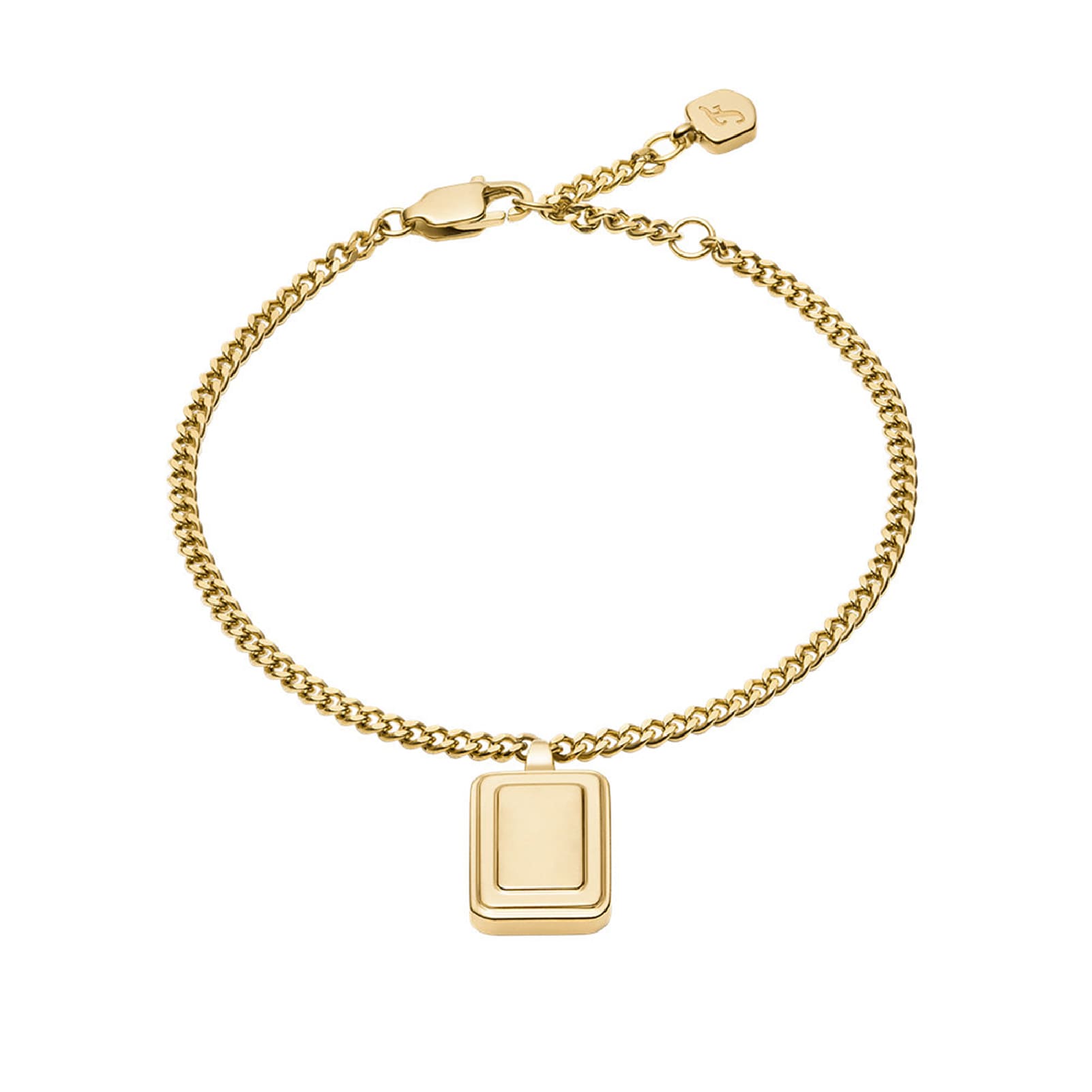 Bracciale Fossil Raquel acciaio oro pendente rettangolare donna 19 cm