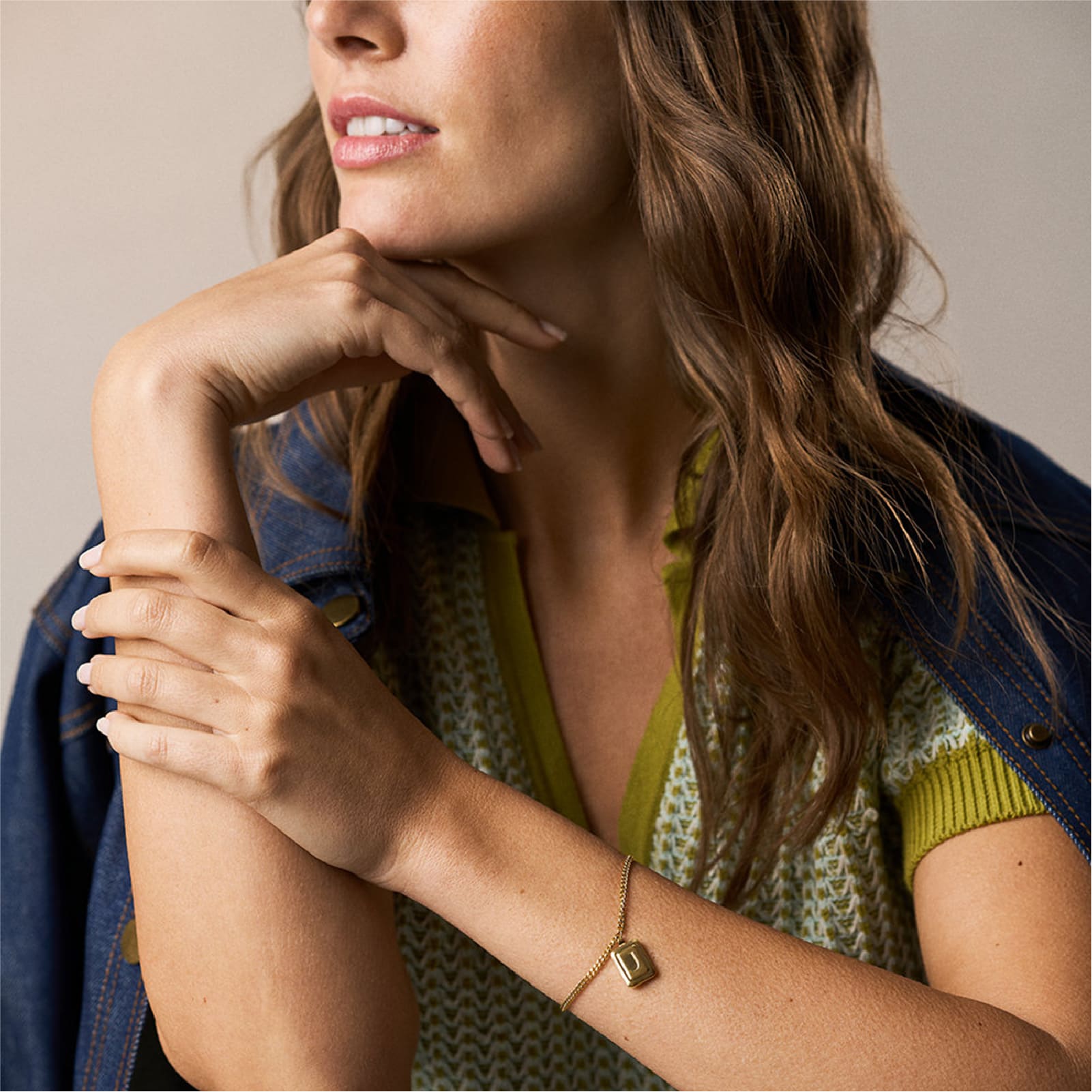 Bracciale Fossil Raquel acciaio oro pendente rettangolare donna 19 cm