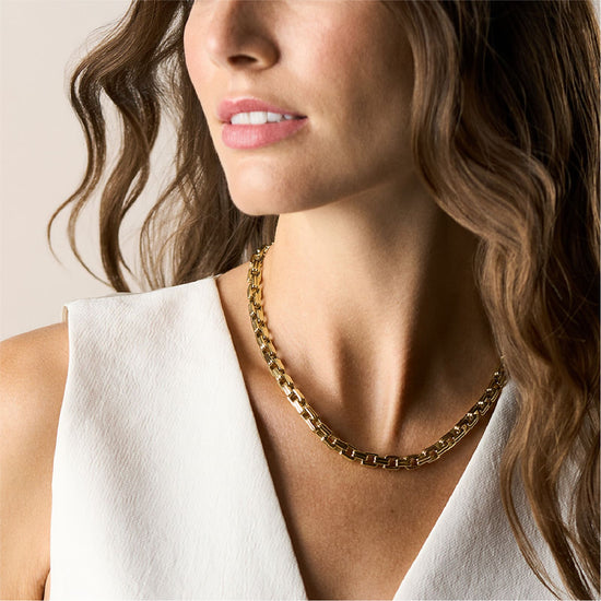 Collana Fossil Raquel acciaio oro con catena spessa donna MISURA UNICA