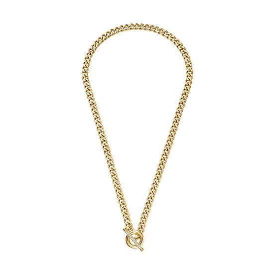 Collana Fossil Carlie acciaio oro pavé e chiusura T-Bar donna MISURA UNICA