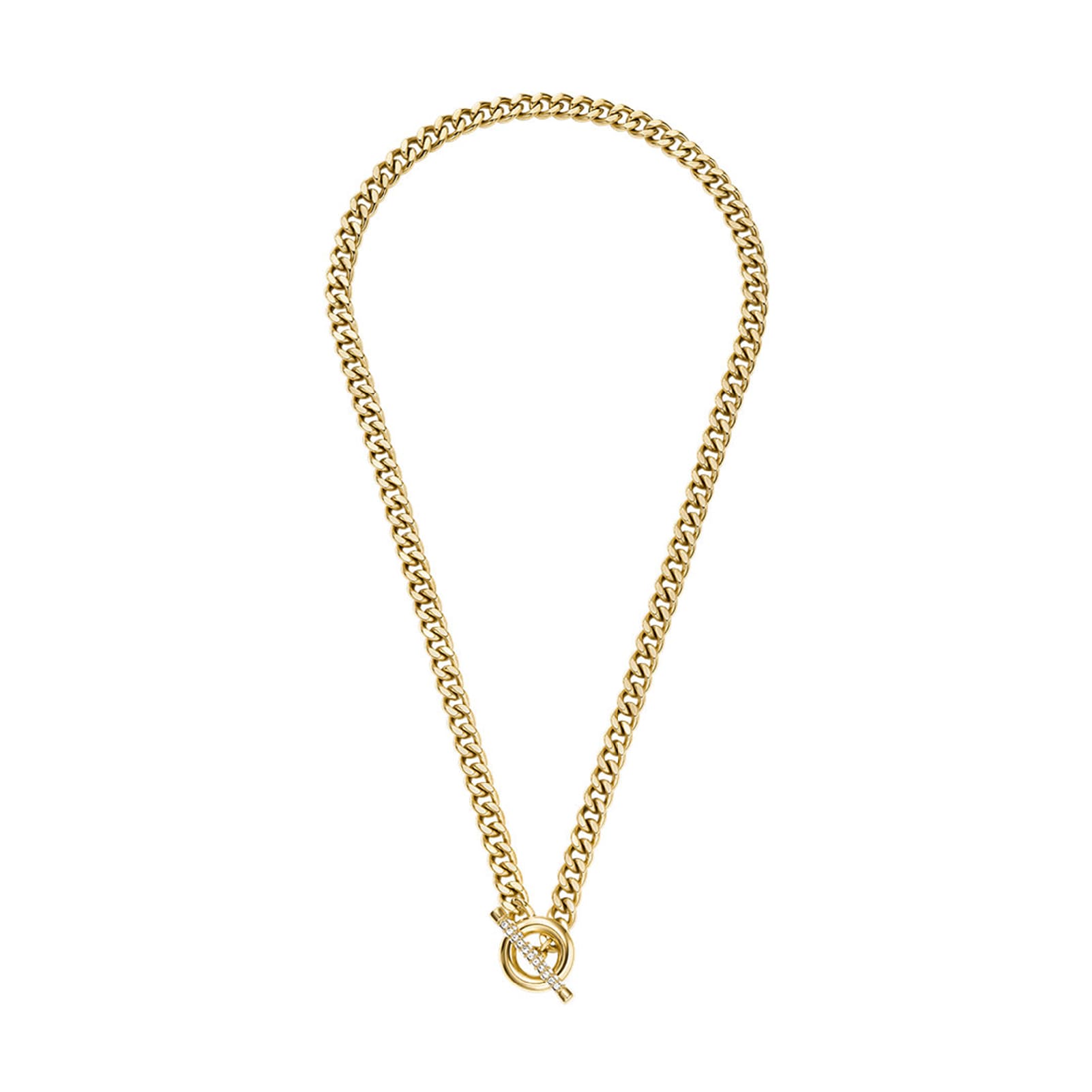 Collana Fossil Carlie acciaio oro pavé e chiusura T-Bar donna MISURA UNICA