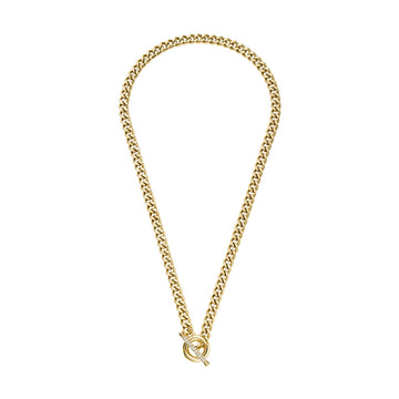 Collana Fossil Carlie acciaio oro pavé e chiusura T-Bar donna MISURA UNICA