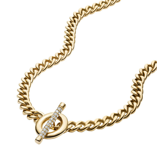 Collana Fossil Carlie acciaio oro pavé e chiusura T-Bar donna MISURA UNICA