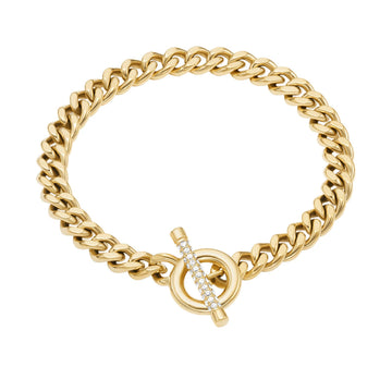 Bracciale Fossil Carlie acciaio oro pavé chiusura T-bar donna 18,5 cm