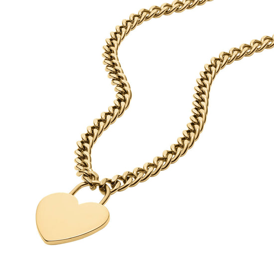 Collana Fossil Sutton acciaio oro con cuore grande donna MISURA UNICA