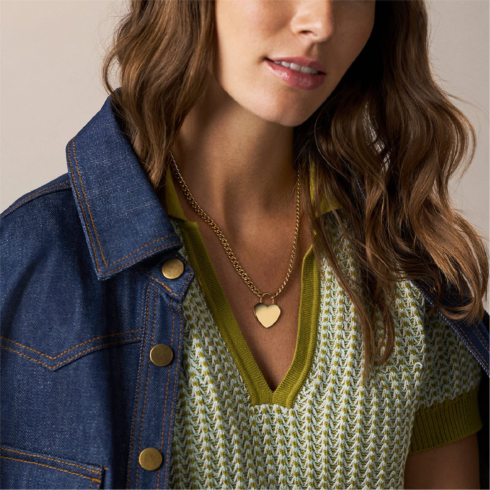 Collana Fossil Sutton acciaio oro con cuore grande donna MISURA UNICA