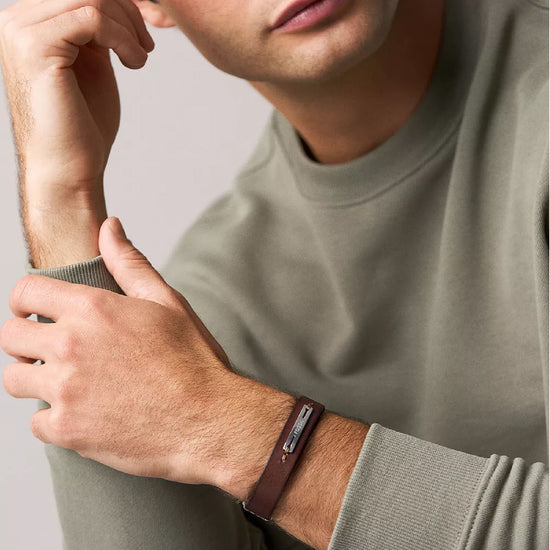 Bracciale Fossil Machine pelle verde e marrone uomo REGOLABILE