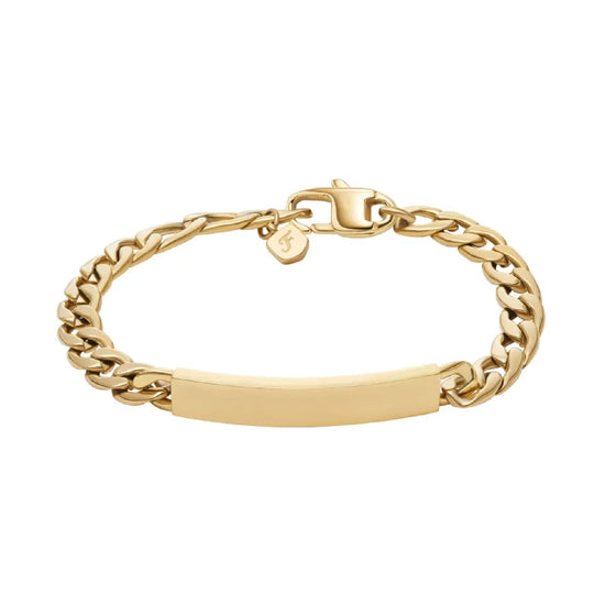 Bracciale catena Fossil Ellis acciaio oro con piastrina donna 19 cm