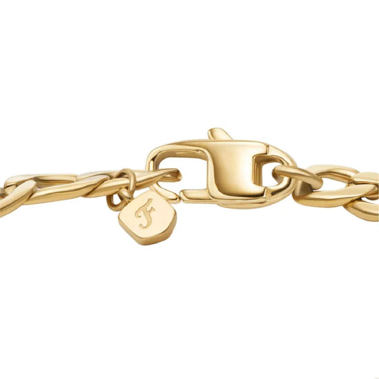 Bracciale catena Fossil Ellis acciaio oro con piastrina donna 19 cm