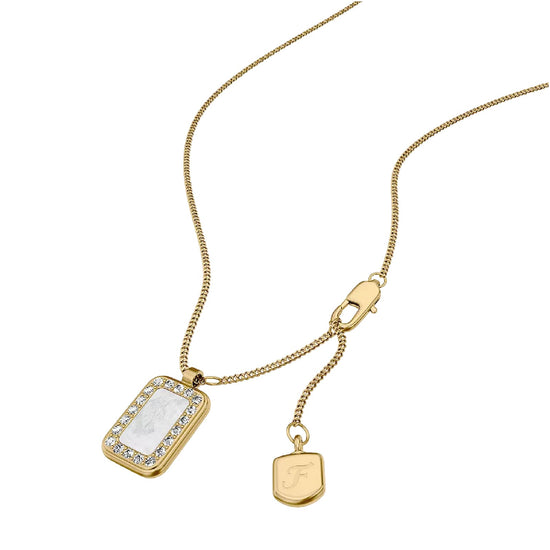 Collana catena Fossil in ottone oro con madreperla MISURA UNICA