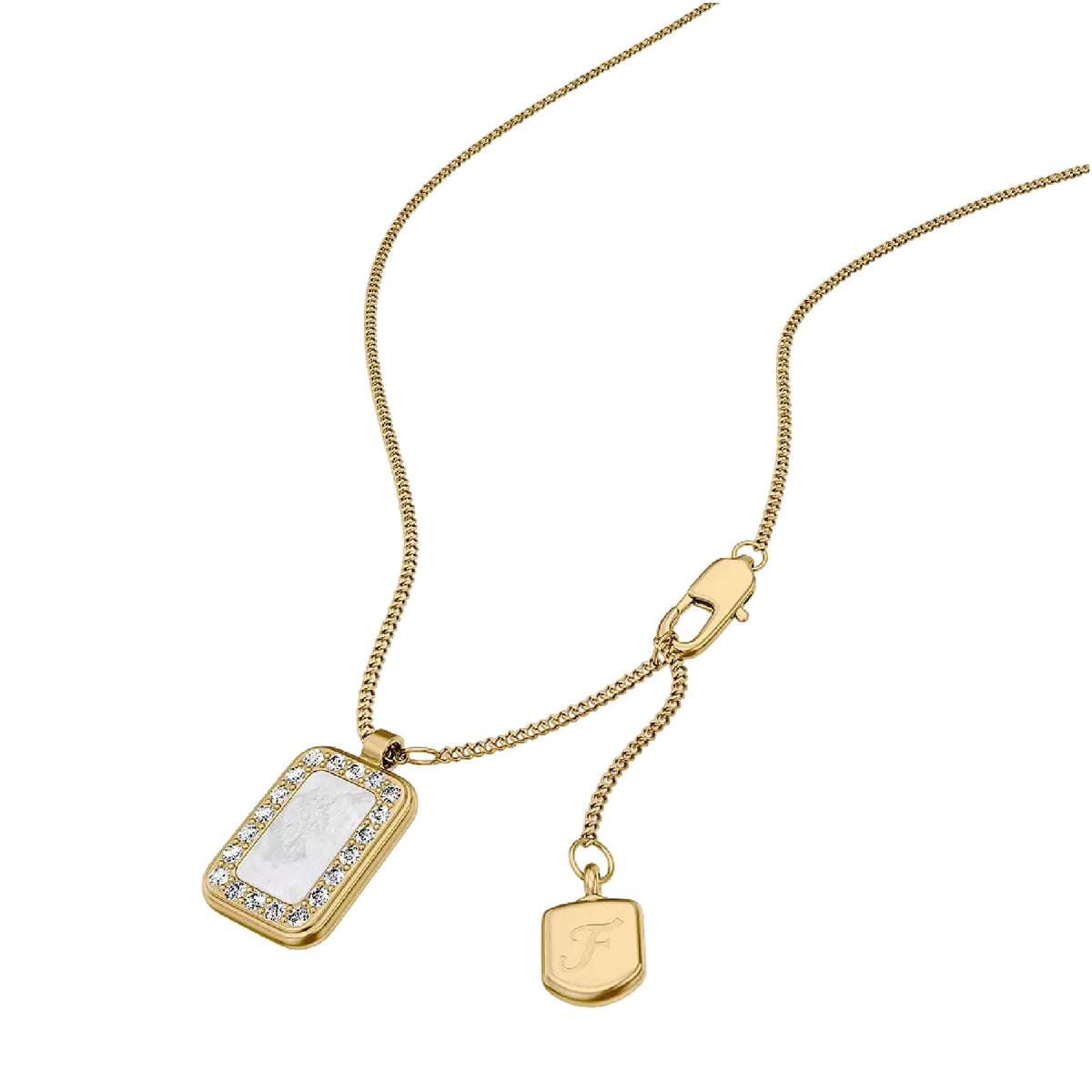 Collana catena Fossil in ottone oro con madreperla MISURA UNICA