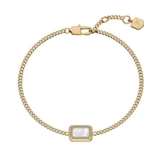 Bracciale catena Fossil in ottone oro con madreperla 19,5 cm