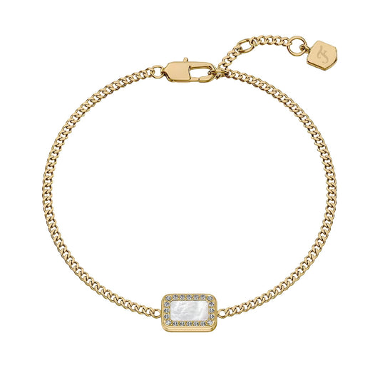 Bracciale catena Fossil in ottone oro con madreperla 19,5 cm