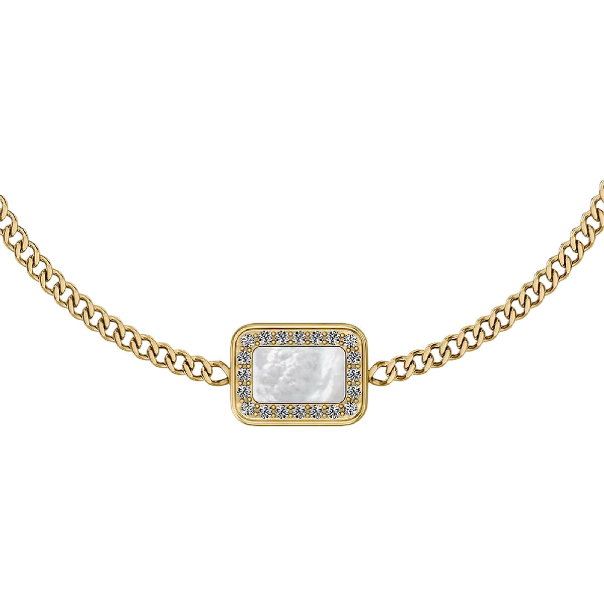 Bracciale catena Fossil in ottone oro con madreperla 19,5 cm