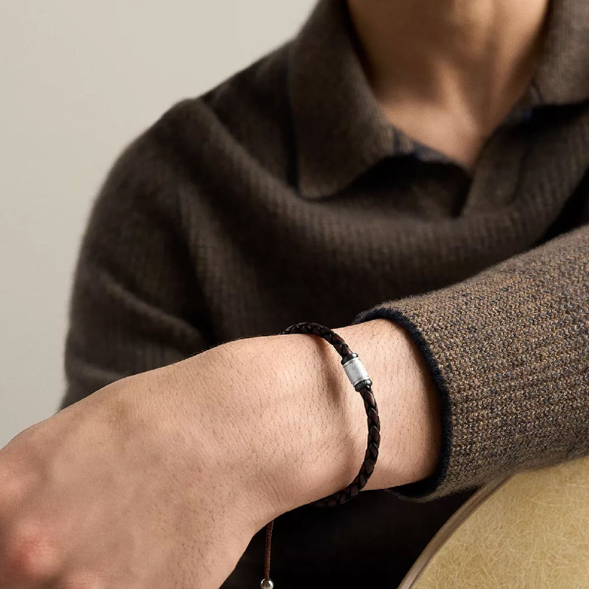 Bracciale regolabile Fossil Machine in pelle marrone REGOLABILE