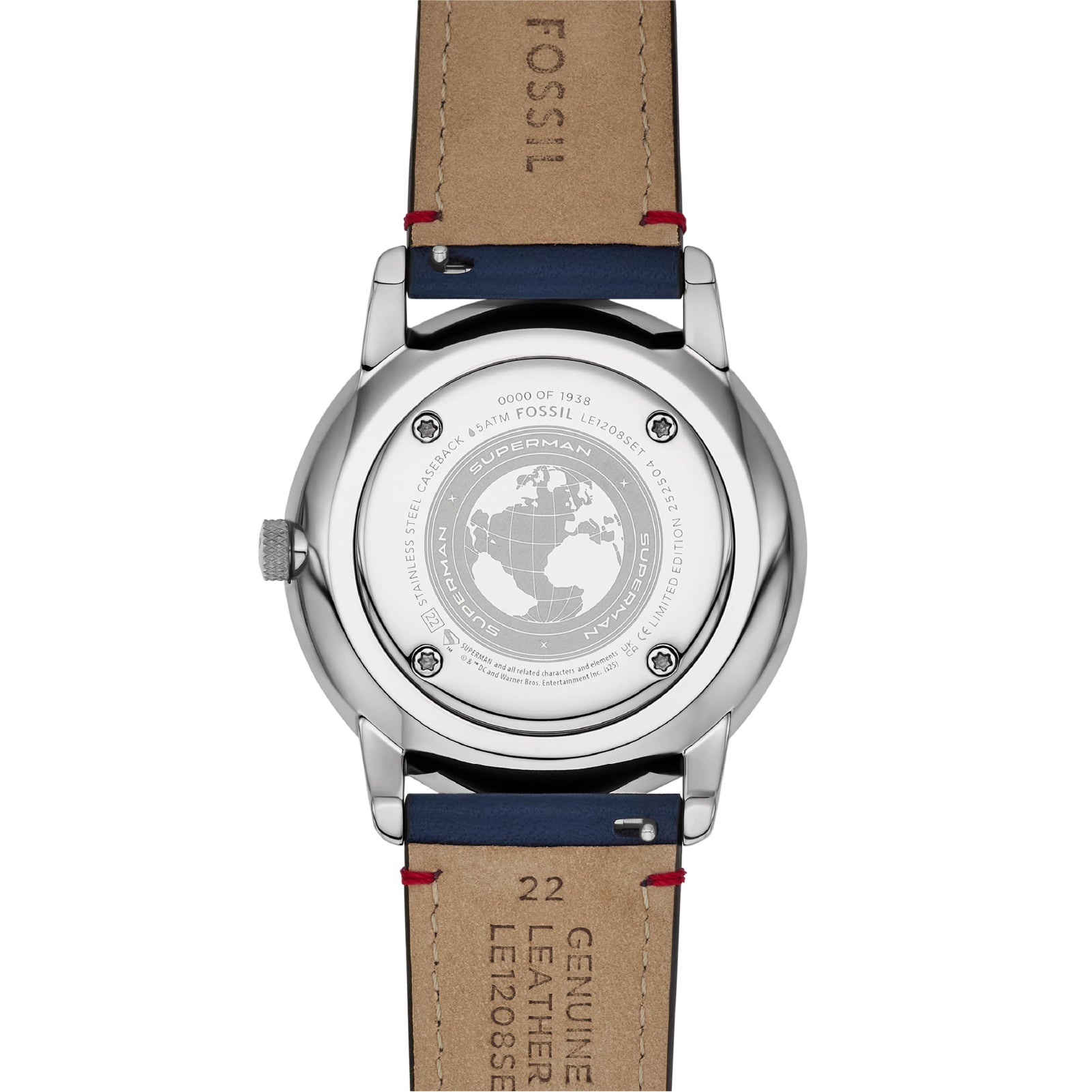 Orologio da uomo Fossil SUPERMAN in acciao e pelle blu MISURA UNICA
