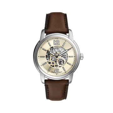 Orologio automatico Fossil in acciaio argento e pelle marrone F.ME3264