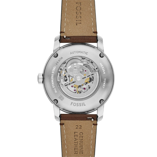Orologio automatico Fossil in acciaio argento e pelle marrone F.ME3264