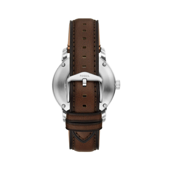Orologio automatico Fossil in acciaio argento e pelle marrone F.ME3264