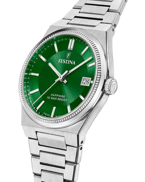 Orologio solo tempo della collezione Festina My Swiss Time da uomo con cassa 40mm e bracciale in acciaio e quadrante verde F20034/3