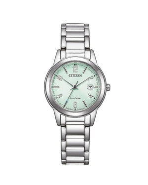 Orologio solo tempo da donna Citizen Lady con cassa 29,4 mm e bracciale in acciaio con quadrante verde acqua FE1241-71X