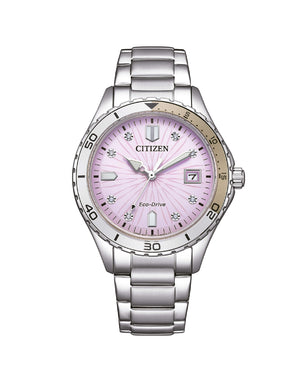 Orologio solo tempo da donna Citizen Lady con cassa 37 mm e bracciale in acciaio con quadrante lilla e 8 cristalli FE6170-88X