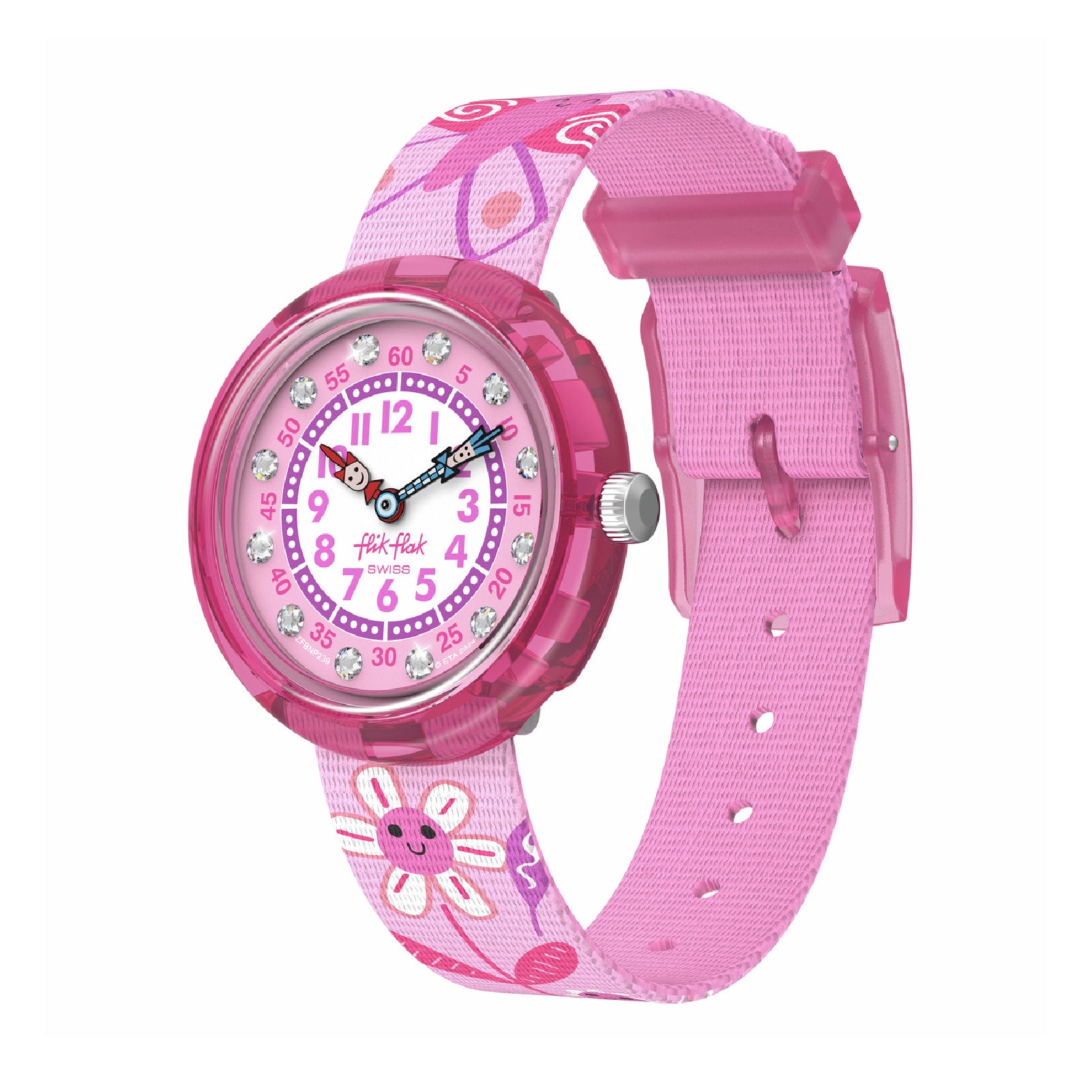 Orologio solo tempo bambina Flik Flak Happy Meadow rosa con cristalli MISURA UNICA
