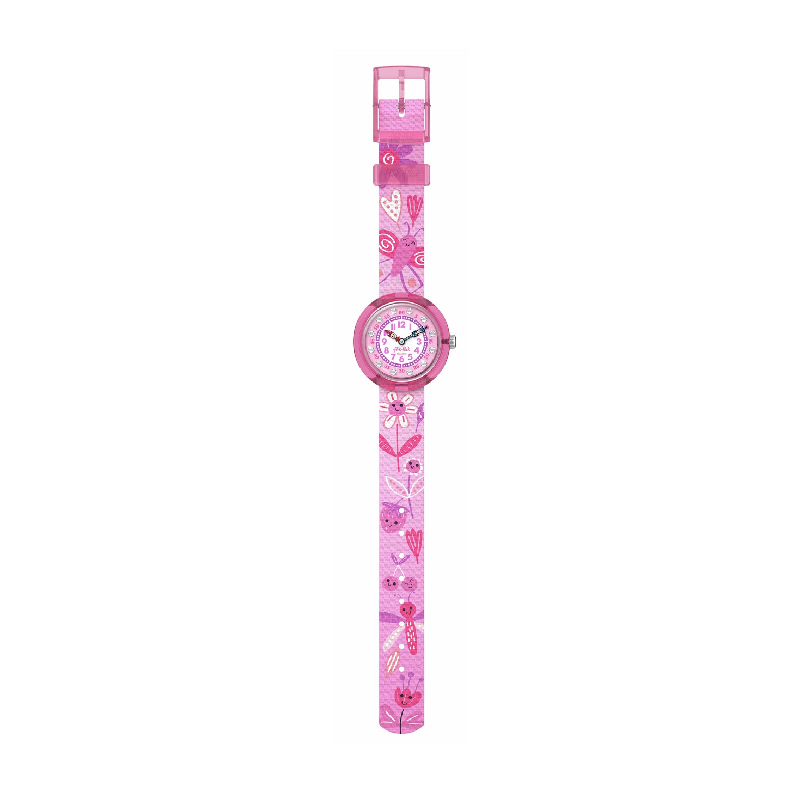 Orologio solo tempo bambina Flik Flak Happy Meadow rosa con cristalli MISURA UNICA