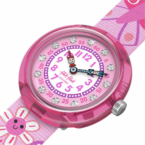 Orologio solo tempo bambina Flik Flak Happy Meadow rosa con cristalli MISURA UNICA