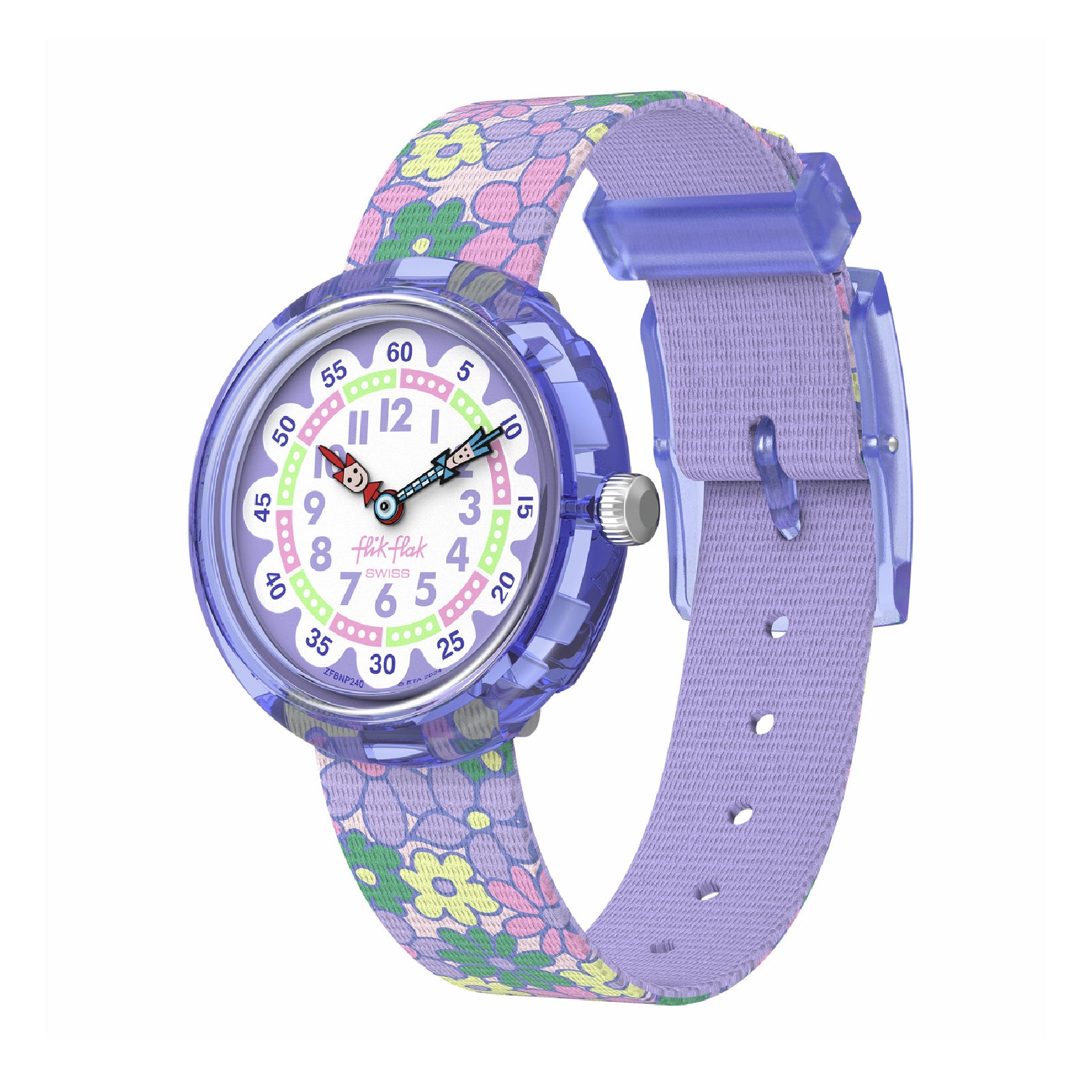 Orologio solo tempo bambina Flik Flak Flower Fields lilla con fiorellini MISURA UNICA