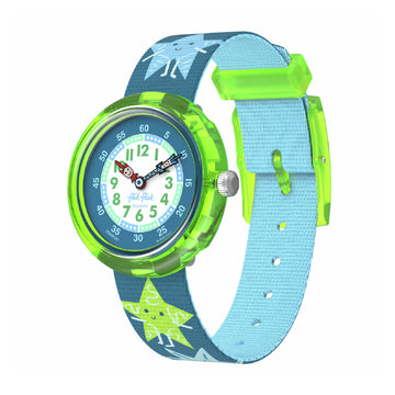 Orologio solo tempo bambino Flik Flak Starry Glow blu e verde MISURA UNICA