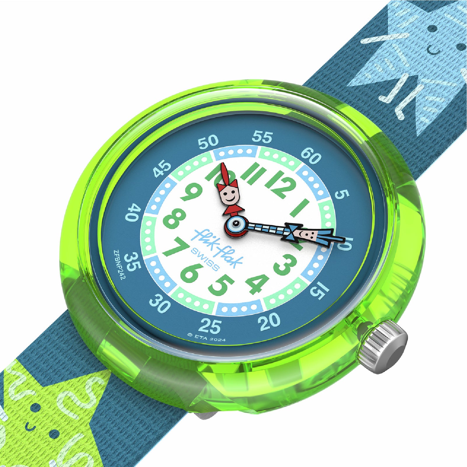Orologio solo tempo bambino Flik Flak Starry Glow blu e verde MISURA UNICA