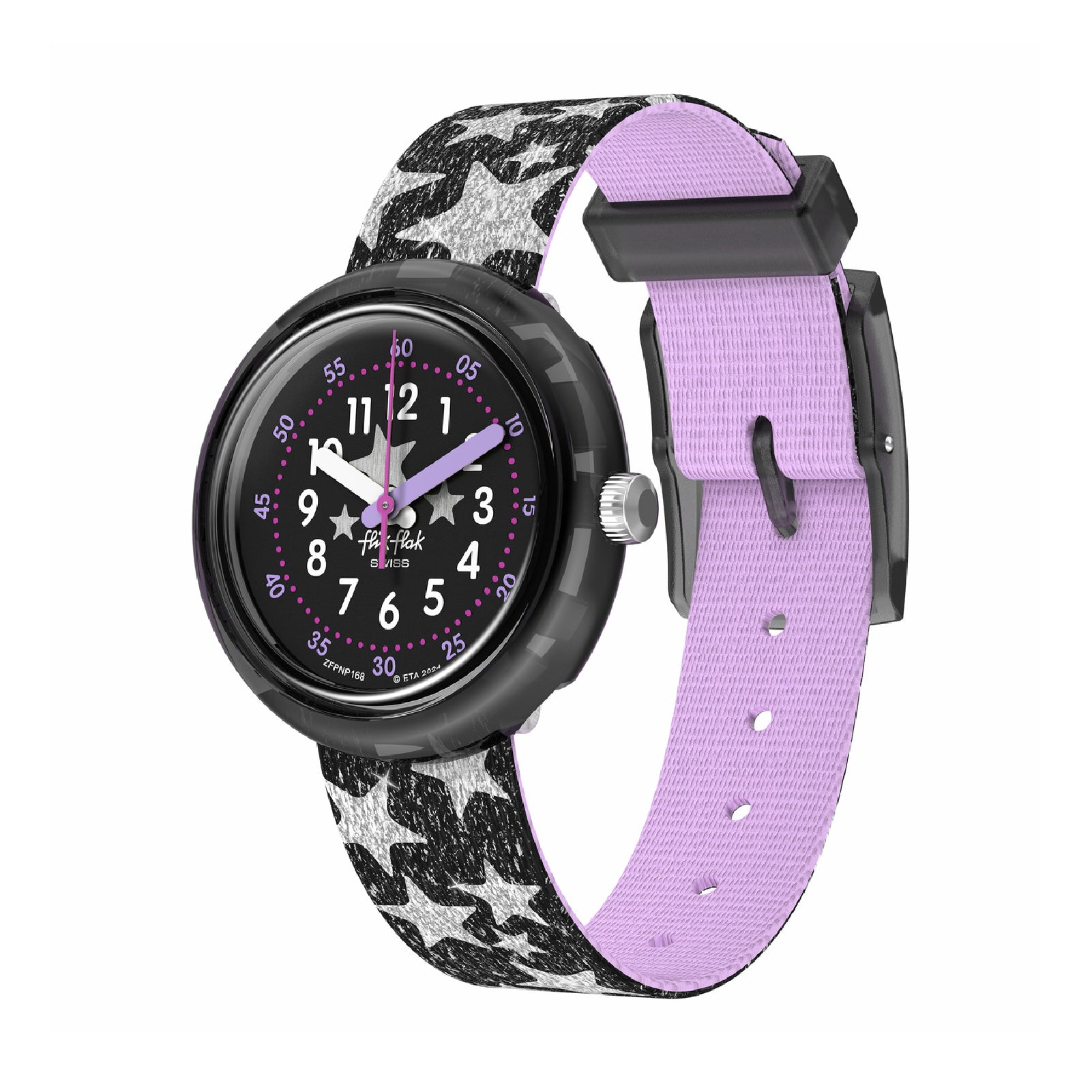 Orologio solo tempo bambina Flik Flak Flower Fields nero con stelle MISURA UNICA
