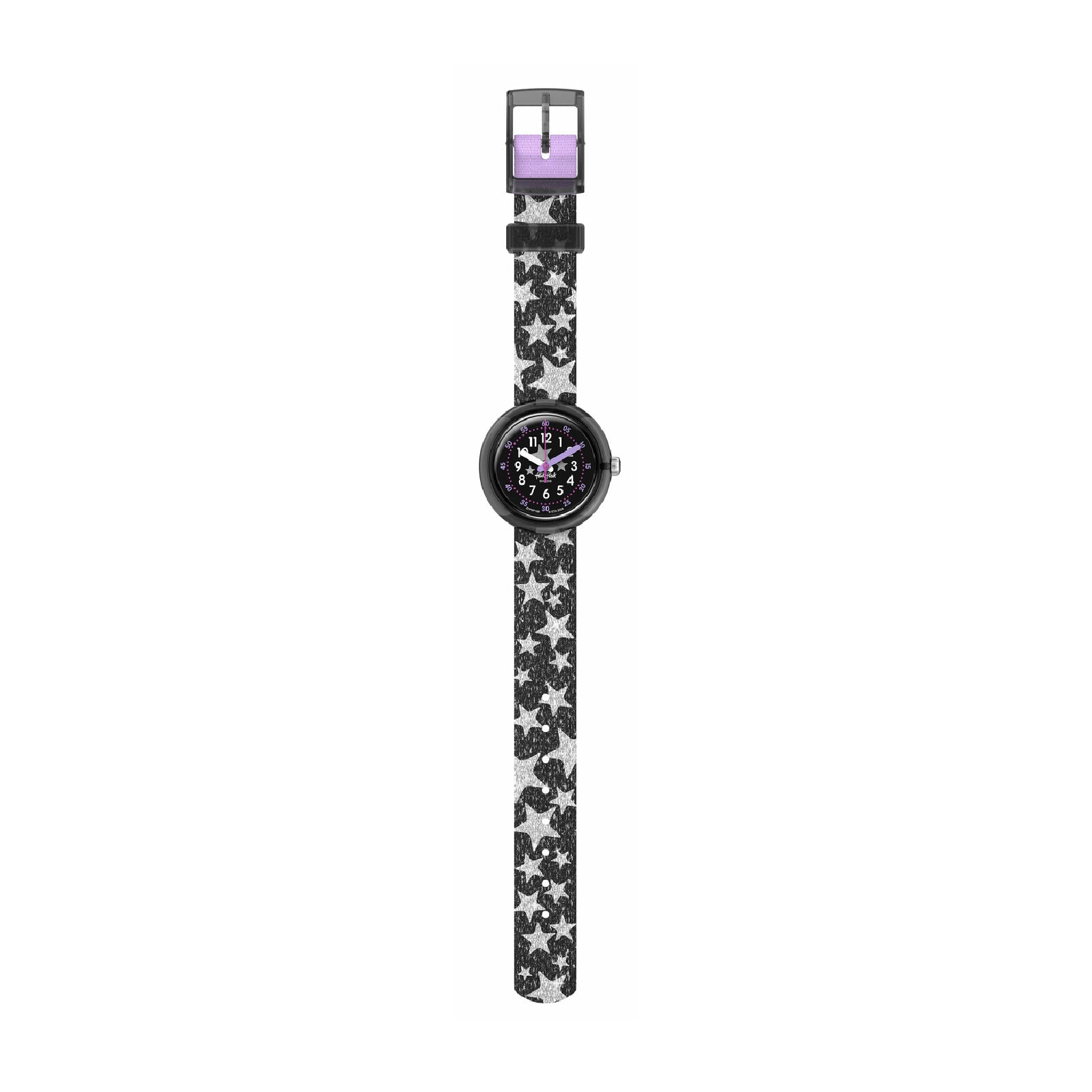 Orologio solo tempo bambina Flik Flak Flower Fields nero con stelle MISURA UNICA