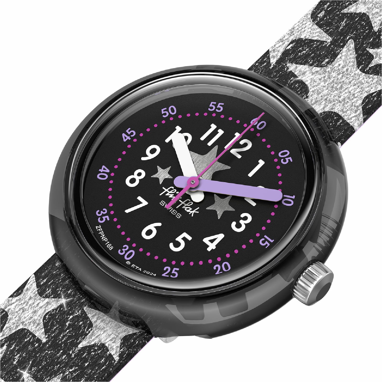 Orologio solo tempo bambina Flik Flak Flower Fields nero con stelle MISURA UNICA