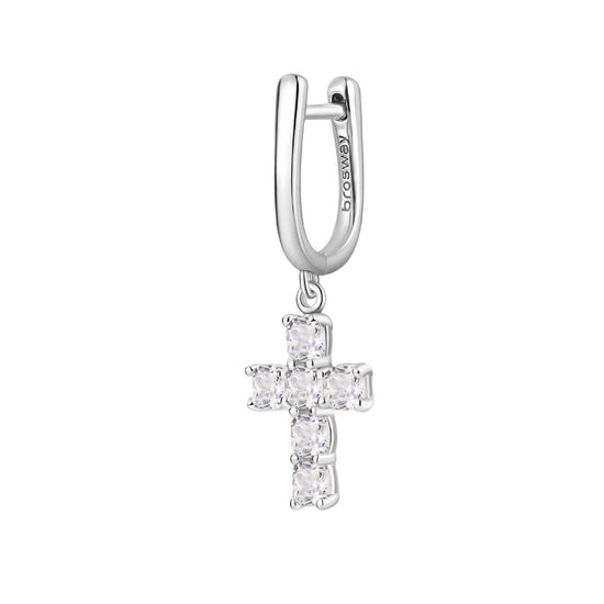 Orecchino croce pendente Brosway Fancy donna in argento e zirconi bianchi FIW22-1